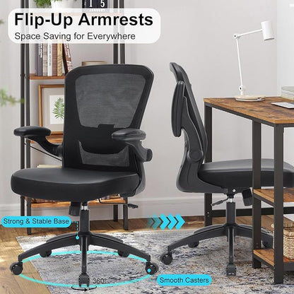 Office Chair, 350lbs Heavy Duty Ergonomic Desk Chair with Flip-Up Arms, Home Office Desk Chairs with Adjustable Seat Height & Lumbar Support, Executive Computer Desk Chair for Heavy People