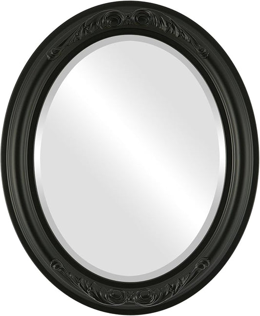 OVALCREST Oval Beveled Wall Mirror for Home Decor - Florence Style - Matte Black - 34" x 28"