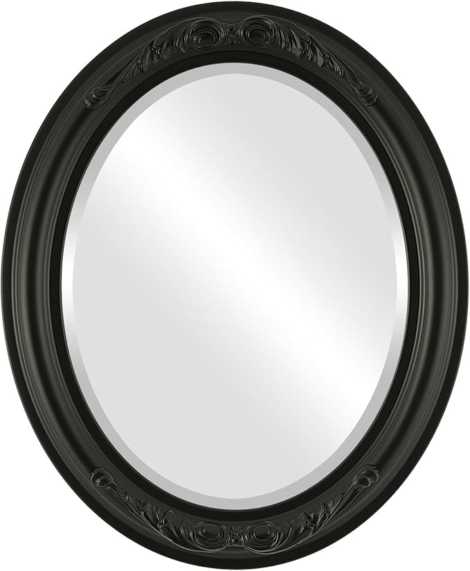 OVALCREST Oval Beveled Wall Mirror for Home Decor - Florence Style - Matte Black - 44" x 34"