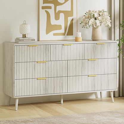 LYNSOM Fluted Dresser and Nightstand Sets 2 Piece, 2-Drawer Nightstands and 7-Drawers Dresser, Wood Bedroom Furniture Set for Home, Bedroom, Hallway, White