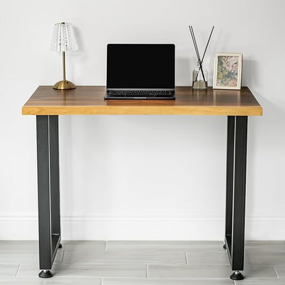 Small Solid Walnut Wood Computer Desk – 38” x 25” Live Edge Wooden Home Office Desk with Sturdy Metal Legs – Handmade Real Wood Table for Work, Study, or Gaming
