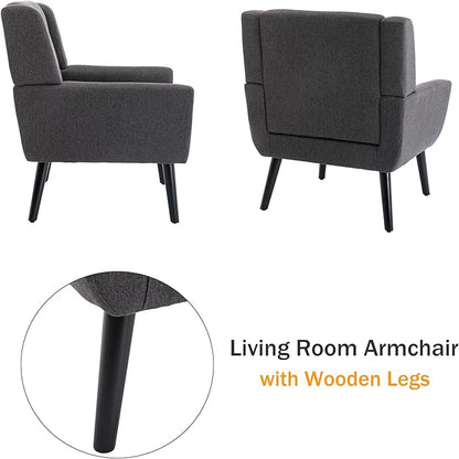 Dolonm Midcentury Modern Accent Chair with Arms, Upholstered Fabric Reading Side Chair Tufted Back Decorative Wingback Chair for Living Room Bedroom (Dark Grey)