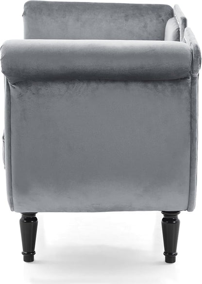 Christopher Knight Home Aurora Velvet Chaise Lounge Indoor with 2 Bolster Pillows, Upholstery Entryway Bench with Nailhead Trim & Curved Arms, End of Bed Bench Ottoman and Wooden Legs, Grey