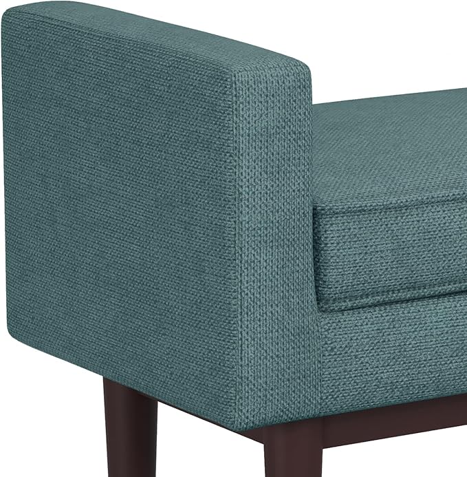 SIMPLIHOME Scott 46 inch Wide Contemporary Rectangle Ottoman Bench in Smoky Teal Linen Fabric , Assembled, For the Living Room and Bedroom