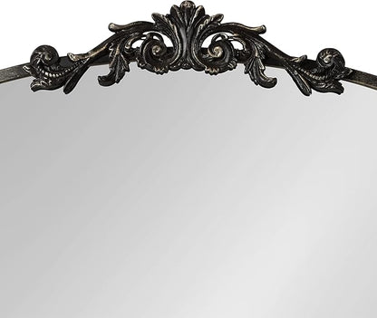 Kate and Laurel Arendahl Ornate Traditional Arched Mirror; 36 x 29; Black; Decorative Baroque Style Arched Wall Mirror with Wide Frame and Ornamental Crown