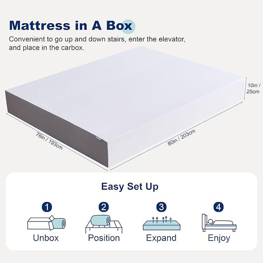 Amazon Basics Memory Foam Mattress, Soft Plush Feel, 10 Inch, King, P22MD-10K, White/Grey