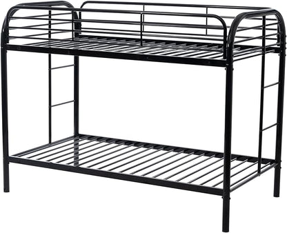 Bunk Bed Twin Over Twin Metal Bunk Bed w/Full-Length Guardrail & Side Ladder, Low Metal Bed Frame for Teens, Girls, Boys, Adults,No Box Spring Needed (C Black)