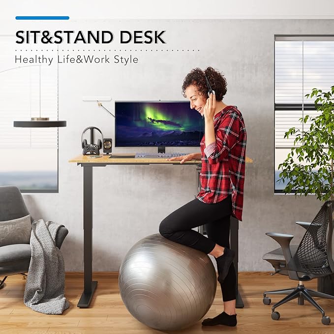 FlexiSpot E6 Bamboo 3-Stage Dual Motor 60 x 30 Electric Standing Desk Sit Stand Up Desk, Holds 220 lbs, Adjustable Height w/ Memory Presets, Solid Bamboo Desktop & Black Frame, Ships in 2 Boxes