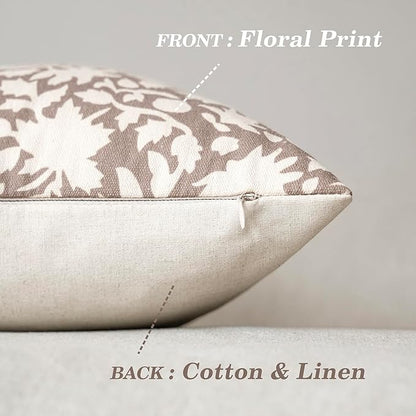 Foindtower Set of 2 Decorative Neutral Floral Throw Pillow Covers Accent Farmhouse Cushion Covers Boho Vintage Pillowcase for Couch Sofa Bedroom Living Room Home Decor,22×22 Inch,Tan