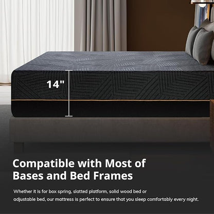 MLILY EGOHOME 14''Hybrid Queen Mattress,Memory Foam Pocket Spring Mattress with Cooling Cover,Bed in a Box,CertiPUR-US Certified,Targeted Support Pressure Relief,60''x80''x14'' Black