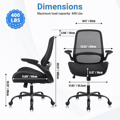 HYLONE Big and Tall Office Chair, Heavy Duty Ergonomic Desk Chair with Adjustable Armrests, 5" Thickened Seat Home Office Computer Chairs for Long Hours Mesh Executive Chair(Black)