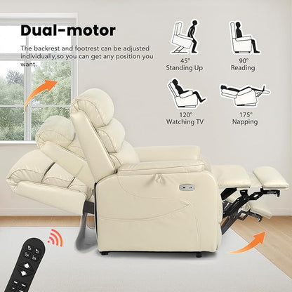 EONIX Large Lay Flat Power Lift Recliner Chair for Elderly, Oversized Electric Lift Chairs, 400lbs Heavy Duty Power Recliner with Heat and Massage, SLRY022063, Cream White