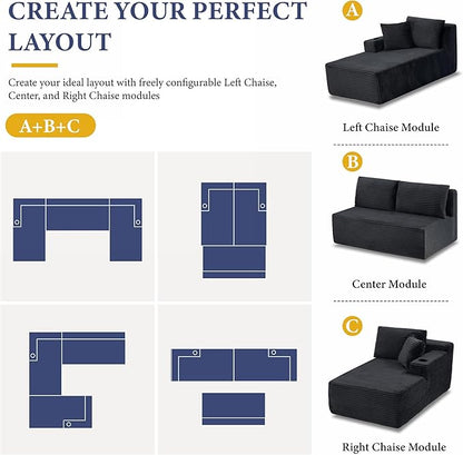 134''Oversized Modular Sectional Sofa Boneless Cloud Couch with Chaise Comfy Sectional Couches for Living Room,Bedroom,Apartment (Dark Grey, 134''W U-Shaped)