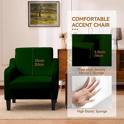 Accent Chairs Set of 2 for Living Room, Modern Velvet Living Room Chairs with Wide Backrest, Upholstered Comfy Chair with Cushion, Oversized Sofa Chair with Wood, Single Armchair, Green