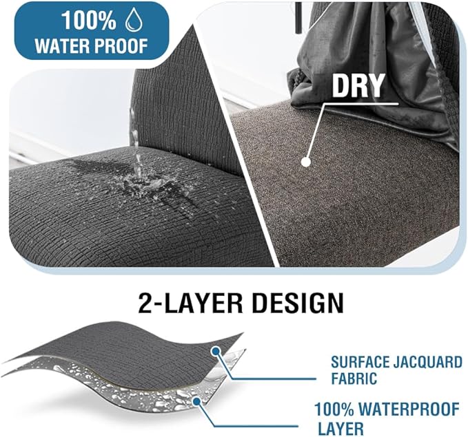 H.VERSAILTEX 100% Waterproof Bar Stool Covers Stretch Washable High Chair Cover for Dining Room Chair Removable Counter Stool Pub Chair Slipcover Seat Covers Jacquard Crizzle Pattern Set of 2, Grey