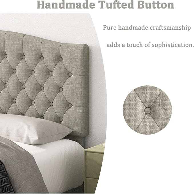 Queen Headboard Only, Upholstered Headboard for Adjustable Bed Linen Tufted Queen/Full Size Wall Mounted Head Board with Solid Wood Legs Head Board, Linen