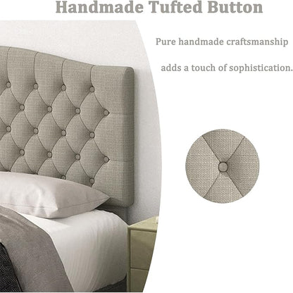 Queen Headboard Only, Upholstered Headboard for Adjustable Bed Linen Tufted Queen/Full Size Wall Mounted Head Board with Solid Wood Legs Head Board, Linen