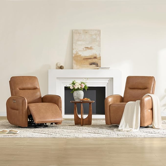 CHITA Faux Leather Power Recliner Chair, Swivel Glider Recliner for Adults, Nursery Rocking Chair with USB & Type-C Charging for Living Room, Bedroom, Camel