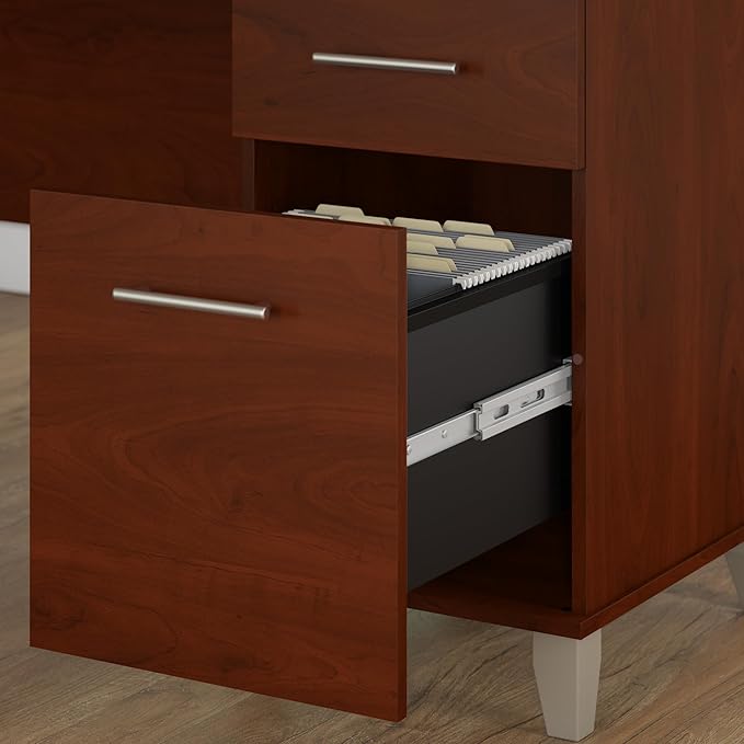 Bush Furniture 60-inch Home Office Desk with Drawers, Large Computer Table with Storage, Transitional Style, Somerset Collection, Hansen Cherry