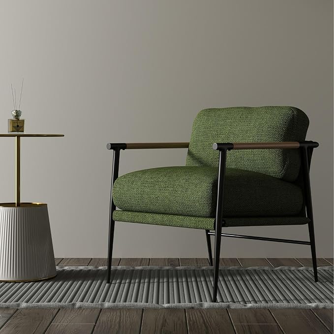 LukeAlon Mid-Century Linen Accent Chairs Set of 2, Soft Living Room Chairs with Metal Legs Modern Armchairs Lounge Chairs Upholstered Comfy Leisure Chairs for Bedroom Reading Room Waiting Room, Green