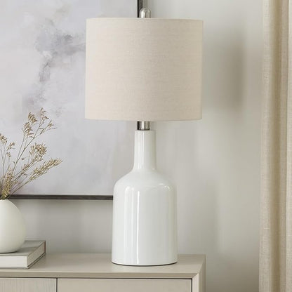 Nourison Home 22" Glossy White Ceramic Table Lamp for Modern, Transitional, Bedside Table, Living Room, Dining, Entryway