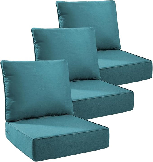 Luxury 6" Outdoor Cushions for Patio Furniture, 24x24x6" Thick Seat Cushion Set of 3, Fade Resistant Couch Chair Replacement Cushions High Density Deep Wicker Chair Cushion w/ Removable Cover, Green