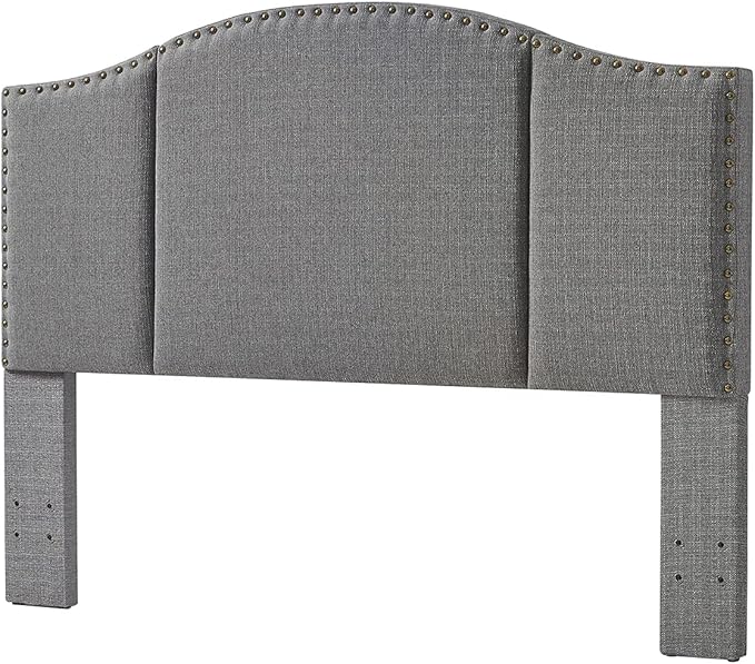24KF Middle Century Linen Upholstered Tufted King Size Headboard with Antique Brass Nail Heads Trim King/California King headboard-Granite