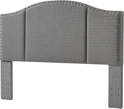 24KF Middle Century Linen Upholstered Tufted King Size Headboard with Antique Brass Nail Heads Trim King/California King headboard-Granite