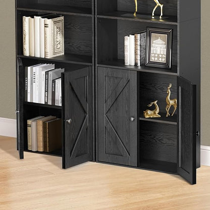 Bookshelf, 6-Tier Floor Bookcase with 2 Bottom Doors, 9.29"x23.62"x70.86", Storage Cabinet Bookshelves for Home Office, Living Room, Bedroom-Black