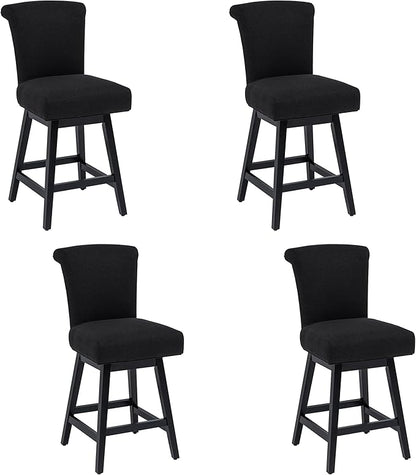 Bar Stools Set of 4, 26 Inch Upholstered Barstools with 15.7" High Back and Footrest, Swivel Counter Height Barstools for Kitchen Island Home Bar Performance Fabric Black