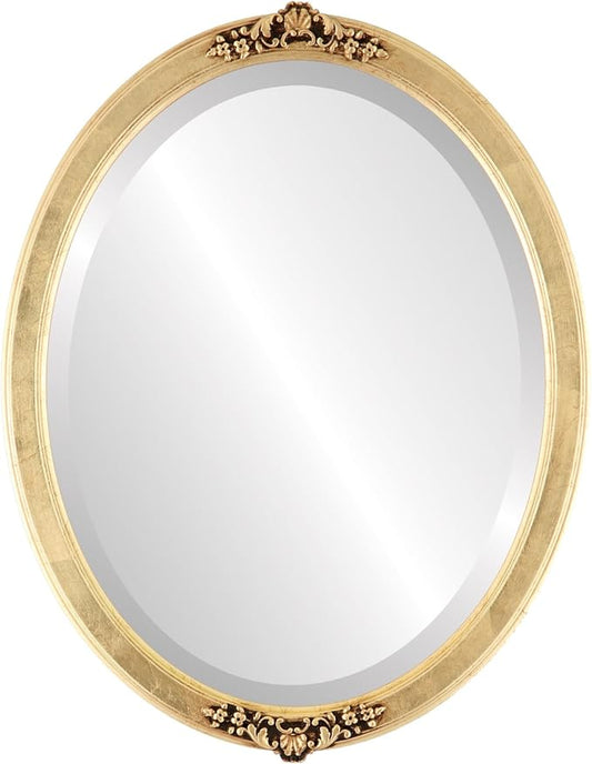 OVALCREST Oval Beveled Wall Mirror for Home Decor - Athena Style - Gold Leaf - 26" x 20" Outside Dimensions
