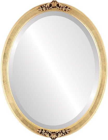 OVALCREST Oval Beveled Wall Mirror for Home Decor - Athena Style - Gold Leaf - 26" x 22" Outside Dimensions