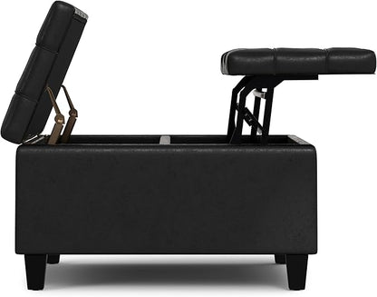 SIMPLIHOME Harrison 30 inch Wide Transitional Square Small Coffee Table Storage Ottoman in Distressed Black Vegan Faux Leather, Assembled, for The Living Room and Bedroom