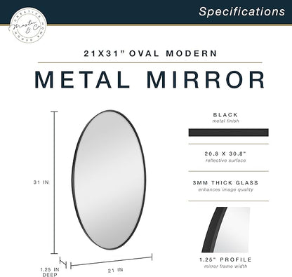MCS Master & Co. Modern Metal Large Wall Mirror, Minimalist Home Decor Oval Mirror for Living Room, Bedroom, or Bathroom, 21 by 31 Inch, Black