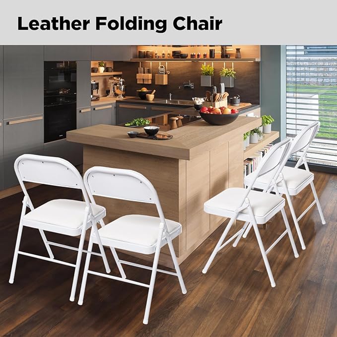 100 Pack Folding Chairs with Padded Seats, Padded Folding Chair with Steel Frame for Events Home Office, Pu Leather Folding Chair White