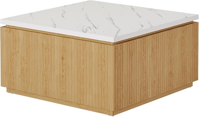 Tribesigns 31.5" Square Coffee Table, Modern Wood Center Table Cocktail Furniture for Living Room, White & Brown