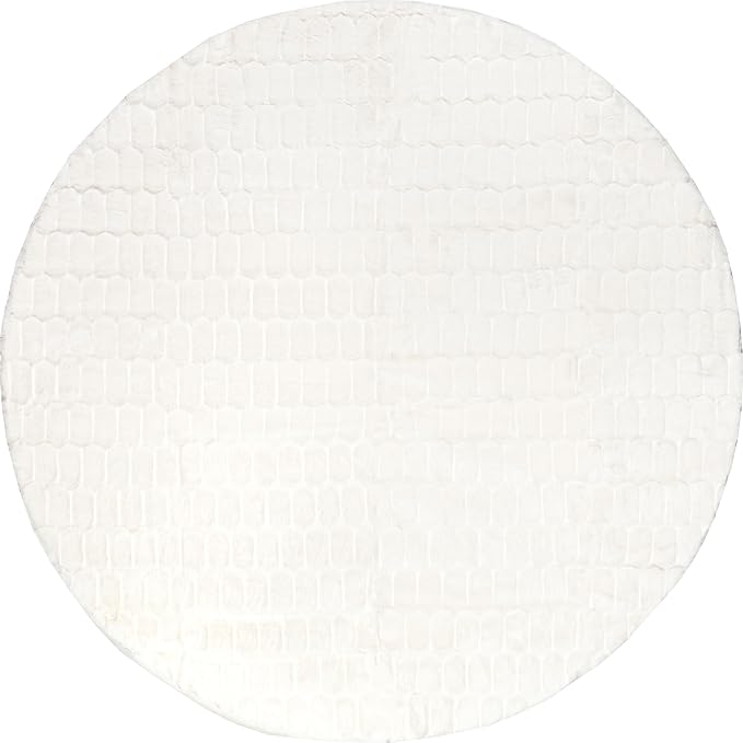 nuLOOM 5' Round Cozy Plush Area Rug, Machine Washable, Non-Slip, Soft Fluffy Shag Carpet for Living Room Bedroom Kids Room Nursery Home Decor, Nia White