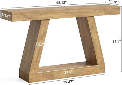 LITTLE TREE 55-Inch Sofa Table with Storage, Farmhouse Console Table for Home, Rectangular Wooden Entryway Furniture for Living Room, Bedroom, Office, Hallway, Oak