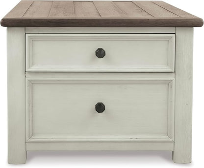 Signature Design by Ashley Bolanburg Lift-Top Coffee Table with Storage Two-Tone Rustic Farmhouse Cocktail Table – Brown/White