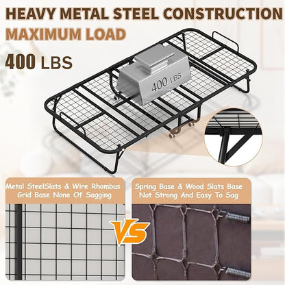 75" x 31" Folding Bed with Mattress for Adults, Portable Foldable Single Beds with Memory Foam Mattress & Super Strong Frame, Convenient Roll Away Guest Bed for Storage