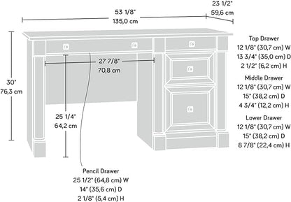 Sauder Palladia Computer Desk with Drawers, Home Office Desk with File Cabinet Storage Drawer, Cable Management, Keyboard Tray, in Vintage Oak finish