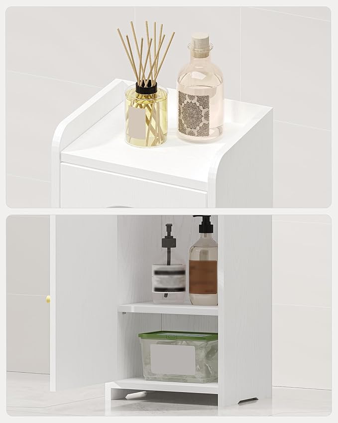 Bathroom Storage Cabinet, Corner Floor Cabinet with 2 Doors and Adjustable Shelf, Narrow Toilet Paper Cabinets, Bathroom Organizer for Small Spaces, 7.9" D x 9.8" W x 29.5" H White