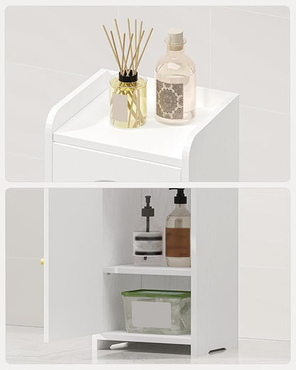 Bathroom Storage Cabinet, Corner Floor Cabinet with 2 Doors and Adjustable Shelf, Narrow Toilet Paper Cabinets, Bathroom Organizer for Small Spaces, 7.9" D x 9.8" W x 29.5" H White
