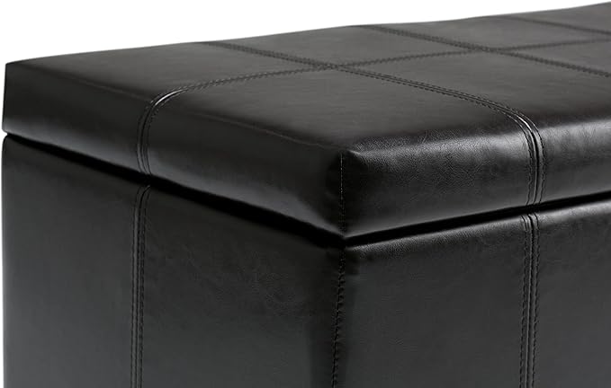 SIMPLIHOME Dover 36 inch Wide Contemporary Rectangle Storage Ottoman Bench in Midnight Black Vegan Faux Leather, Assembled, for the Living Room, Entryway and Family Room