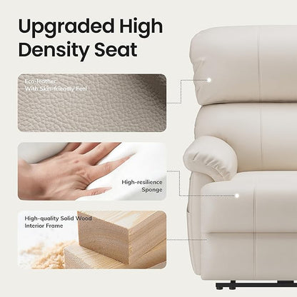 COLAMY Triple Motors Power Recliner Chair with Power Headrest & Lumbar Support Independent Adjustment for Living Room, Leather Electric Recliner Sofa Chair, Beige