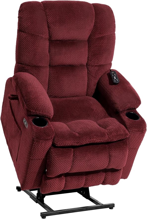 EONIX Dual Motor Lay Flat Power Lift Recliner Chair for Elderly, Electric Recliner Lift Chairs for Adults with Cup Holders, 400lbs Heavy Duty Power Recliner Sofa with Heat and Massage, Burgundy
