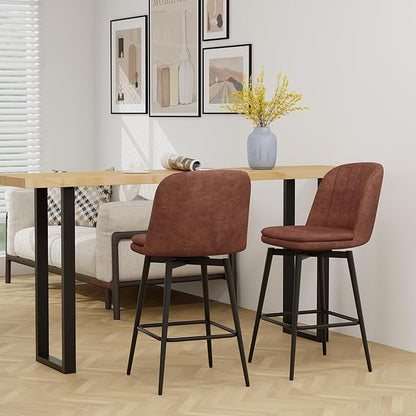 COSTWAY Bar Stool Set of 4, 27 Inch Swivel Counter Height Chair with Padded Seat, Metal Legs & Footrest, PU Leather Bar Chair for Kitchen Island (4)