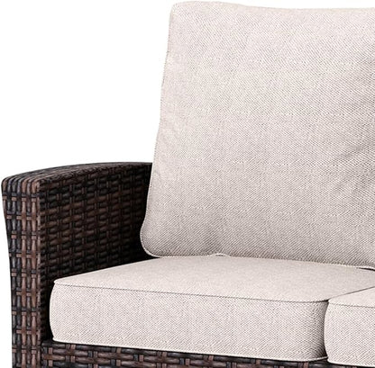 HERA'S HOUSE 3 Pieces Patio Bistro Set, High Back Swivel Wicker Chairs with Rattan Side Table, Outdoor Chairs Set with 5.5" Thick Cushions, Patio Furniture for Bistro Deck Porch Pool, Brown/Beige