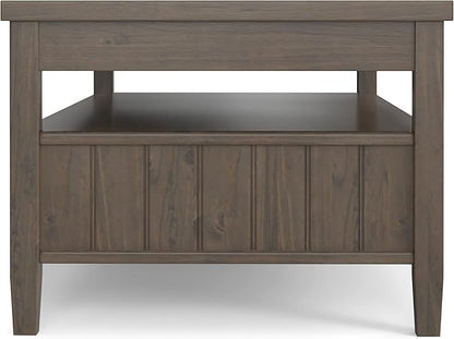 SIMPLIHOME Lev Lift Top Coffee Table - 48 inch Wide Solid Wood Rectangle Living Room Table in Smoky Brown, Transitional Cocktail Table for Family Room with Hidden Storage and Open Shelf