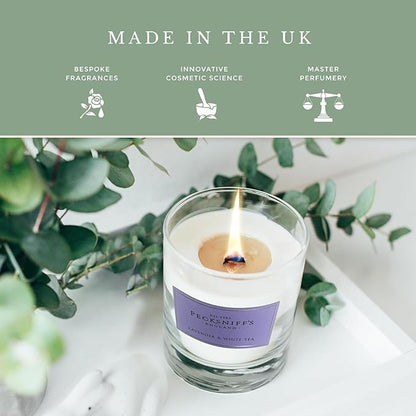 Pecksniffs Lavender & White Tea Scented Candle | Elegant Glass Vessel | Scented Candles for Home | 1 Wick, 184g/6.49oz